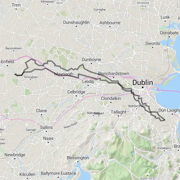 Map miniature of "Dublin County Villages" cycling inspiration in Eastern and Midland, Ireland. Generated by Tarmacs.app cycling route planner