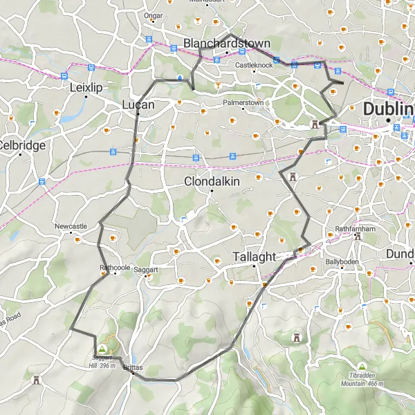 Map miniature of "Firhouse to Castleknock Cycling Adventure" cycling inspiration in Eastern and Midland, Ireland. Generated by Tarmacs.app cycling route planner