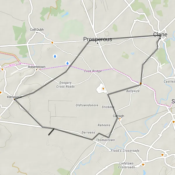 Map miniature of "Clane Loop" cycling inspiration in Eastern and Midland, Ireland. Generated by Tarmacs.app cycling route planner