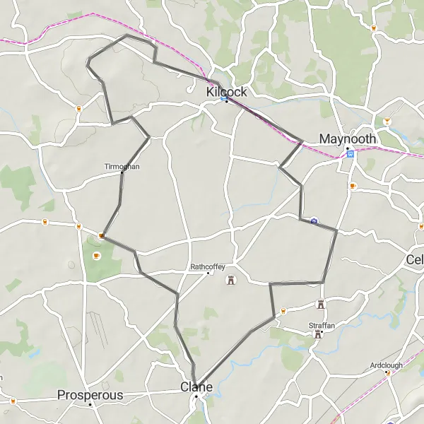 Map miniature of "Donadea Castle and Taghadoe Round Tower" cycling inspiration in Eastern and Midland, Ireland. Generated by Tarmacs.app cycling route planner