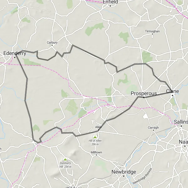 Map miniature of "Hill of Allen and Blundell Aquaduct" cycling inspiration in Eastern and Midland, Ireland. Generated by Tarmacs.app cycling route planner
