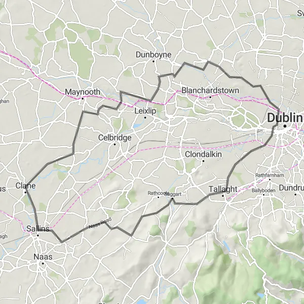 Map miniature of "The Leixlip Loop" cycling inspiration in Eastern and Midland, Ireland. Generated by Tarmacs.app cycling route planner