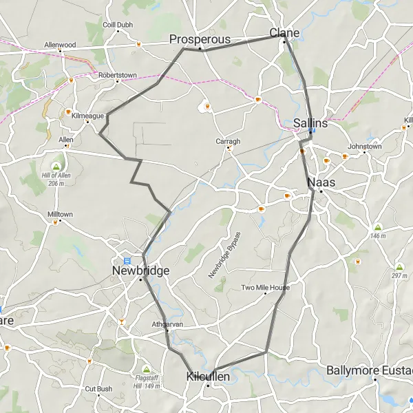 Map miniature of "Naas and Newbridge" cycling inspiration in Eastern and Midland, Ireland. Generated by Tarmacs.app cycling route planner