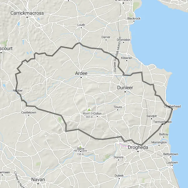 Map miniature of "Coastal Adventure Loop" cycling inspiration in Eastern and Midland, Ireland. Generated by Tarmacs.app cycling route planner