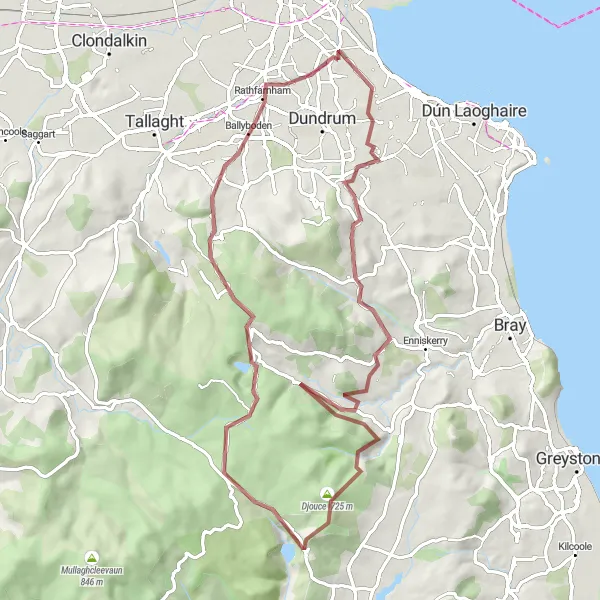 Map miniature of "Dublin Mountains Gravel Loop" cycling inspiration in Eastern and Midland, Ireland. Generated by Tarmacs.app cycling route planner