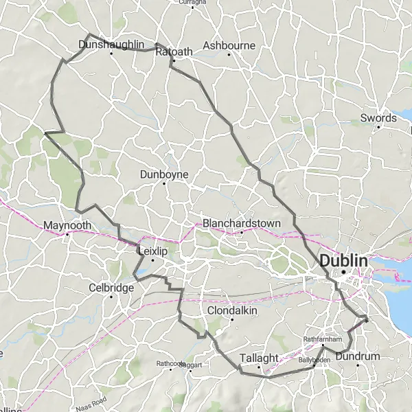 Map miniature of "Dublin Road Expedition" cycling inspiration in Eastern and Midland, Ireland. Generated by Tarmacs.app cycling route planner