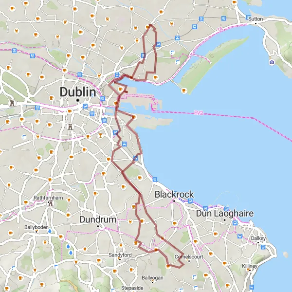 Map miniature of "Coastal Gems" cycling inspiration in Eastern and Midland, Ireland. Generated by Tarmacs.app cycling route planner