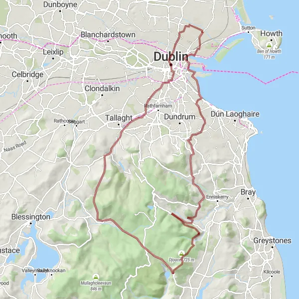Map miniature of "Gravel Adventure in the Dublin Mountains" cycling inspiration in Eastern and Midland, Ireland. Generated by Tarmacs.app cycling route planner