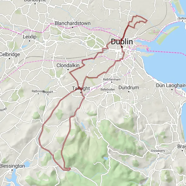 Map miniature of "Discovering South Dublin's Gravel Paths" cycling inspiration in Eastern and Midland, Ireland. Generated by Tarmacs.app cycling route planner