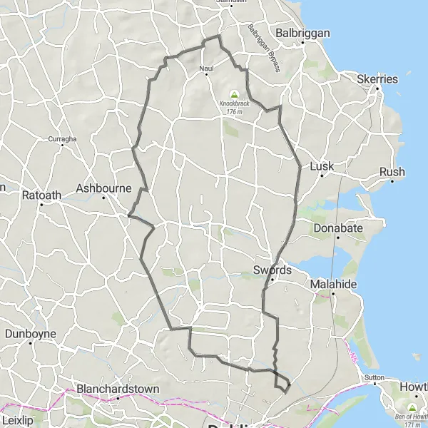 Map miniature of "Dublin Discovery" cycling inspiration in Eastern and Midland, Ireland. Generated by Tarmacs.app cycling route planner