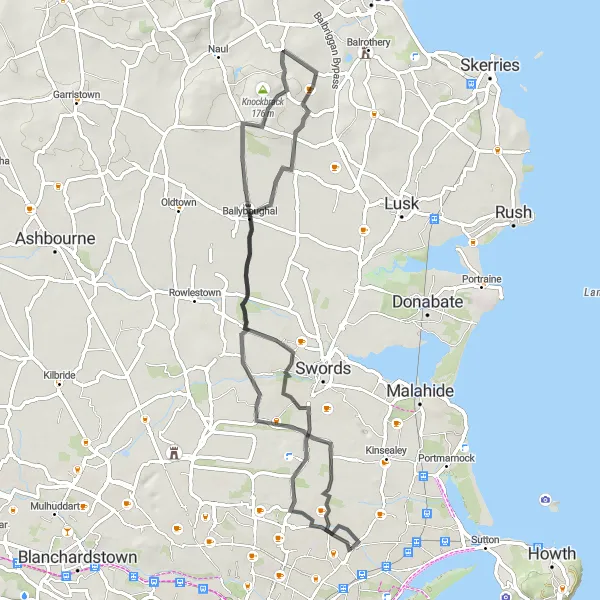 Map miniature of "Dublin Countryside Explorer" cycling inspiration in Eastern and Midland, Ireland. Generated by Tarmacs.app cycling route planner