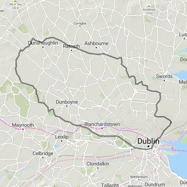 Map miniature of "Dublin's Road Explorer" cycling inspiration in Eastern and Midland, Ireland. Generated by Tarmacs.app cycling route planner