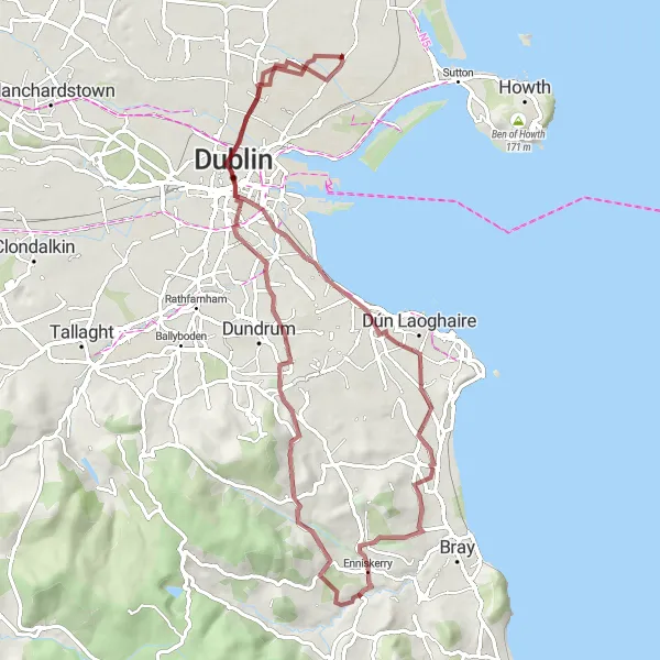 Map miniature of "Gems of Gravel" cycling inspiration in Eastern and Midland, Ireland. Generated by Tarmacs.app cycling route planner