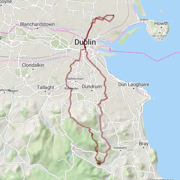 Map miniature of "Mountain Adventure" cycling inspiration in Eastern and Midland, Ireland. Generated by Tarmacs.app cycling route planner