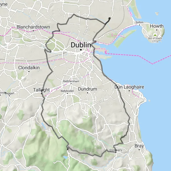 Map miniature of "Donnycarney to Chapelizod Route" cycling inspiration in Eastern and Midland, Ireland. Generated by Tarmacs.app cycling route planner