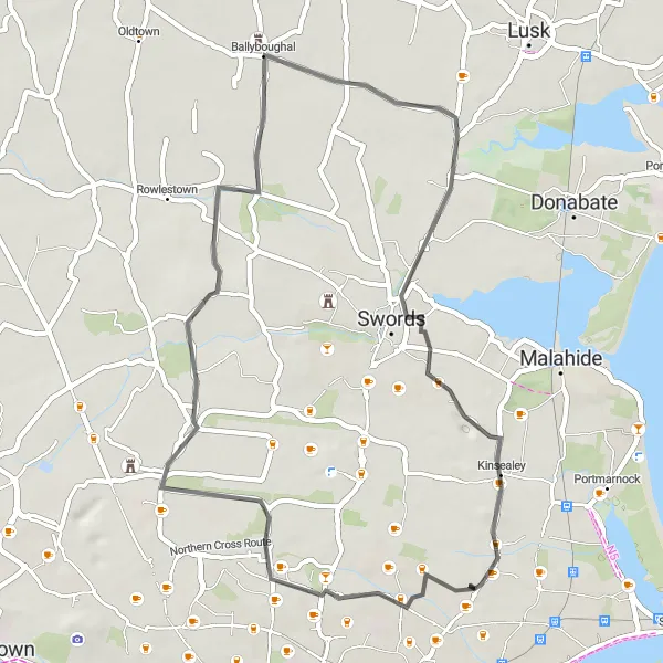 Map miniature of "Santry and Ballyboughal Loop" cycling inspiration in Eastern and Midland, Ireland. Generated by Tarmacs.app cycling route planner