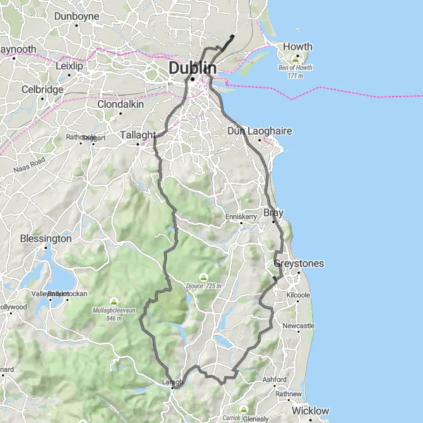 Map miniature of "Donnycarney to Carrigshouk Ride" cycling inspiration in Eastern and Midland, Ireland. Generated by Tarmacs.app cycling route planner