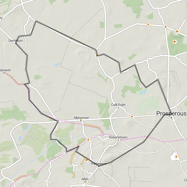 Map miniature of "The Prosperous Ride" cycling inspiration in Eastern and Midland, Ireland. Generated by Tarmacs.app cycling route planner
