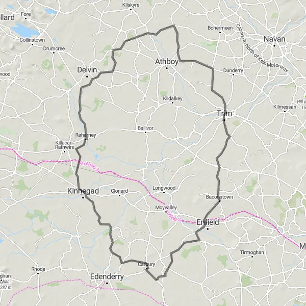 Map miniature of "Cultural Road Adventure from Derrinturn" cycling inspiration in Eastern and Midland, Ireland. Generated by Tarmacs.app cycling route planner