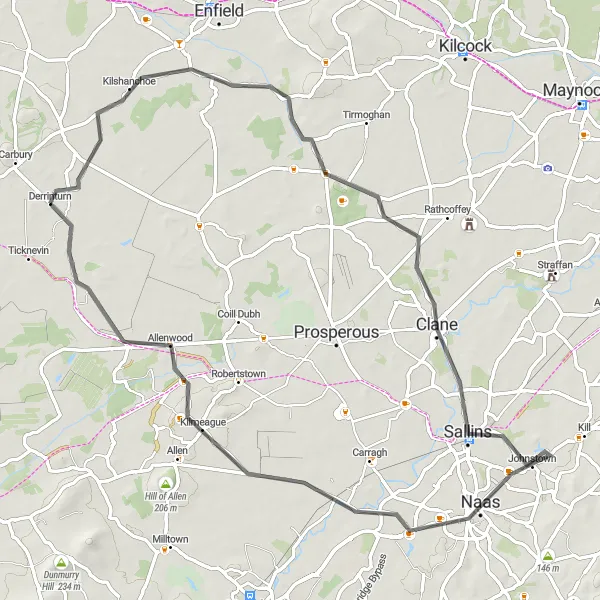 Map miniature of "The Allenwood Circuit" cycling inspiration in Eastern and Midland, Ireland. Generated by Tarmacs.app cycling route planner