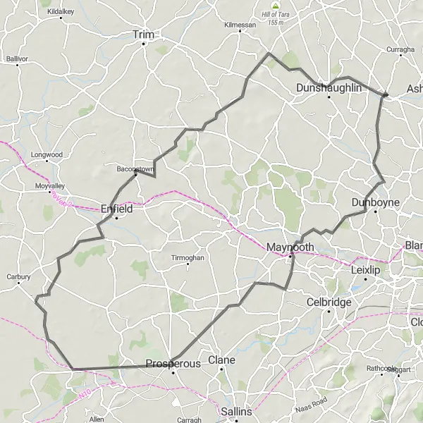 Map miniature of "Charming Villages and Scenic Landscapes" cycling inspiration in Eastern and Midland, Ireland. Generated by Tarmacs.app cycling route planner
