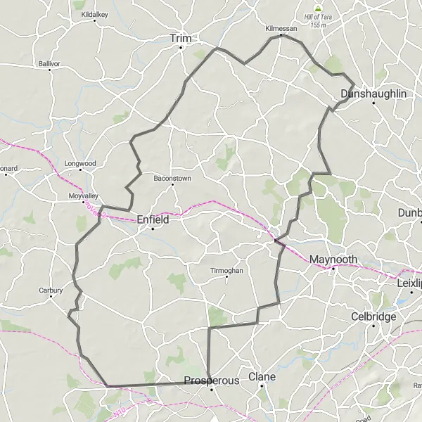 Map miniature of "Touring Eastern Midland's Picturesque Roads" cycling inspiration in Eastern and Midland, Ireland. Generated by Tarmacs.app cycling route planner