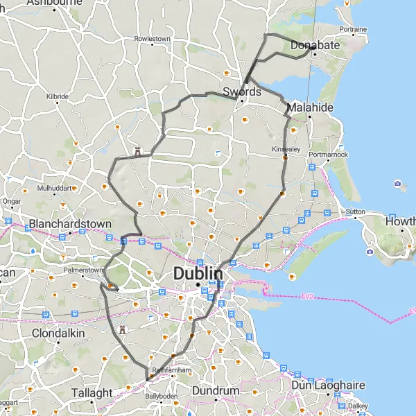 Map miniature of "Eastern Seaboard Loop" cycling inspiration in Eastern and Midland, Ireland. Generated by Tarmacs.app cycling route planner