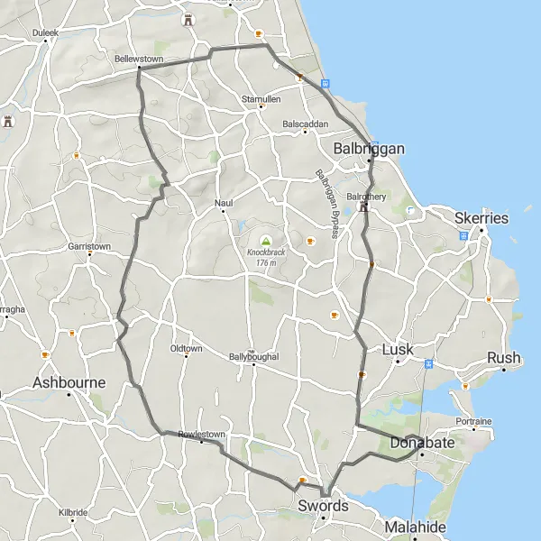 Map miniature of "North County Dublin Loop" cycling inspiration in Eastern and Midland, Ireland. Generated by Tarmacs.app cycling route planner