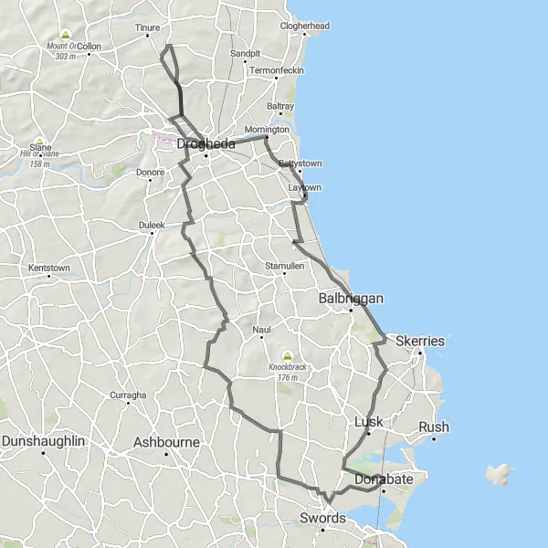 Map miniature of "Coastal Explorer" cycling inspiration in Eastern and Midland, Ireland. Generated by Tarmacs.app cycling route planner