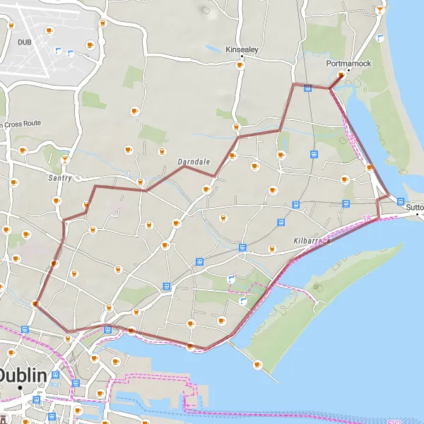 Map miniature of "Portmarnock Circular Gravel Route" cycling inspiration in Eastern and Midland, Ireland. Generated by Tarmacs.app cycling route planner