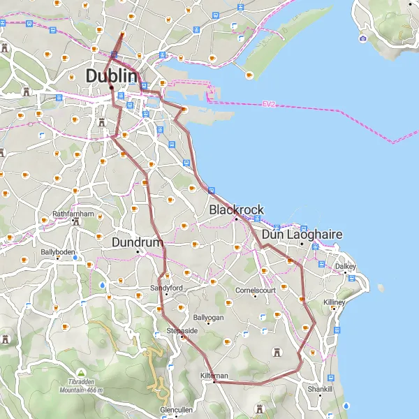 Map miniature of "Dublin Mountains Gravel Challenge" cycling inspiration in Eastern and Midland, Ireland. Generated by Tarmacs.app cycling route planner