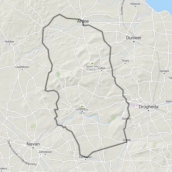 Map miniature of "The Rolling Hills" cycling inspiration in Eastern and Midland, Ireland. Generated by Tarmacs.app cycling route planner