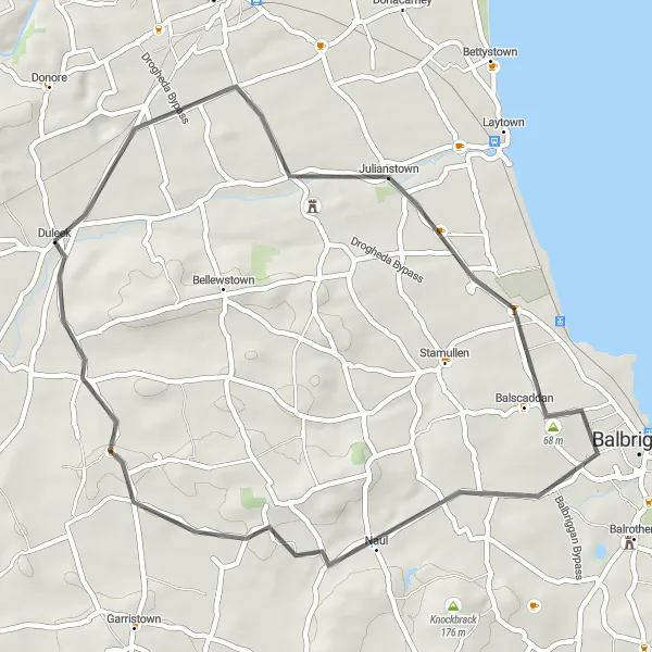 Map miniature of "The Julianstown Delight" cycling inspiration in Eastern and Midland, Ireland. Generated by Tarmacs.app cycling route planner