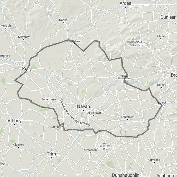 Map miniature of "Cultural and Natural Wonders" cycling inspiration in Eastern and Midland, Ireland. Generated by Tarmacs.app cycling route planner