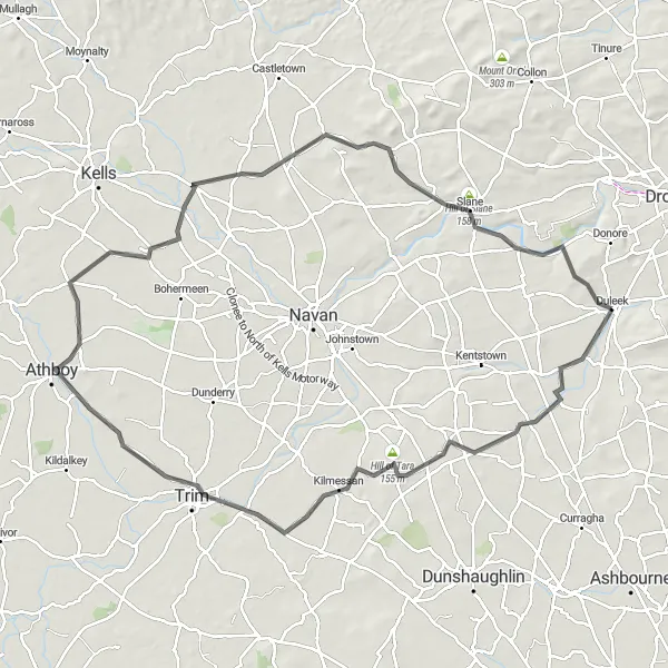 Map miniature of "Boyne Valley Epic" cycling inspiration in Eastern and Midland, Ireland. Generated by Tarmacs.app cycling route planner