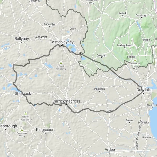 Map miniature of "The Midland Adventure" cycling inspiration in Eastern and Midland, Ireland. Generated by Tarmacs.app cycling route planner