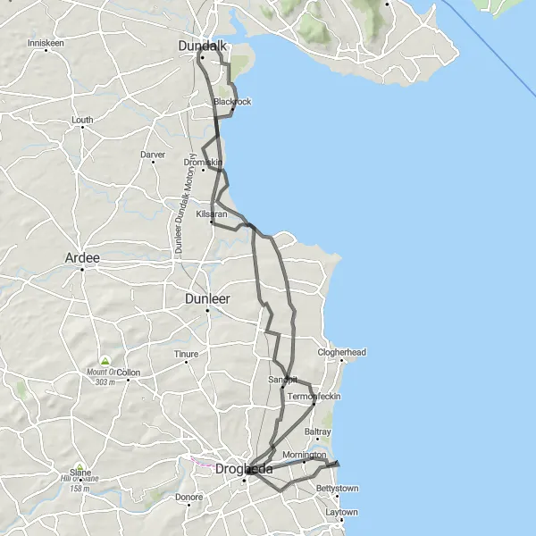 Map miniature of "Taisce Dún Dealgan Cycle" cycling inspiration in Eastern and Midland, Ireland. Generated by Tarmacs.app cycling route planner