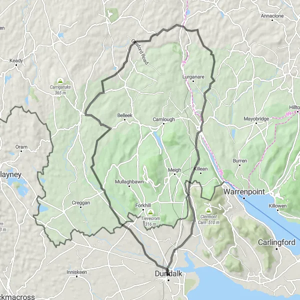 Map miniature of "Valley Rally" cycling inspiration in Eastern and Midland, Ireland. Generated by Tarmacs.app cycling route planner