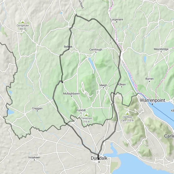 Map miniature of "The Historic Circuit" cycling inspiration in Eastern and Midland, Ireland. Generated by Tarmacs.app cycling route planner