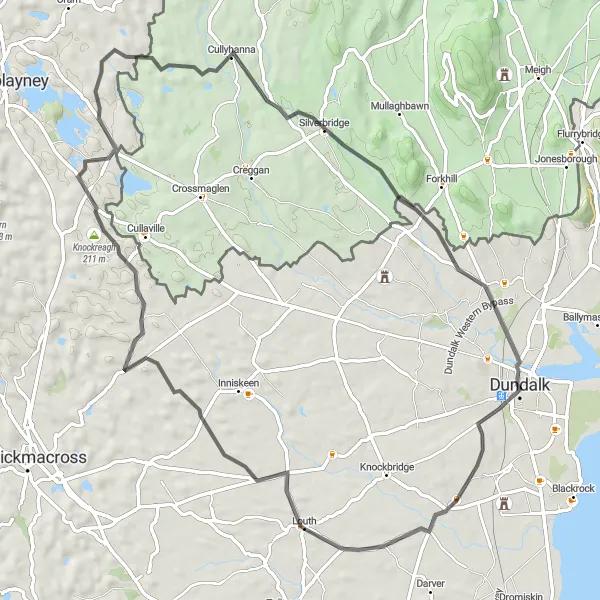 Map miniature of "The Coastal Scenic Route" cycling inspiration in Eastern and Midland, Ireland. Generated by Tarmacs.app cycling route planner