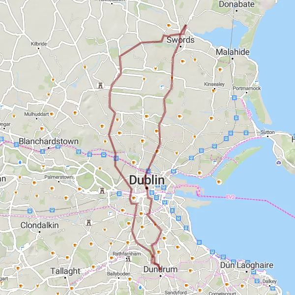 Map miniature of "Dublin Adventure" cycling inspiration in Eastern and Midland, Ireland. Generated by Tarmacs.app cycling route planner