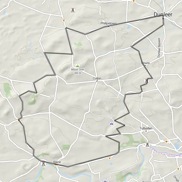 Map miniature of "Dunleer to Slane and Hill of Slane" cycling inspiration in Eastern and Midland, Ireland. Generated by Tarmacs.app cycling route planner