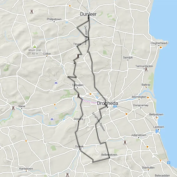 Map miniature of "Monasterboice Abbey and Drogheda Loop" cycling inspiration in Eastern and Midland, Ireland. Generated by Tarmacs.app cycling route planner