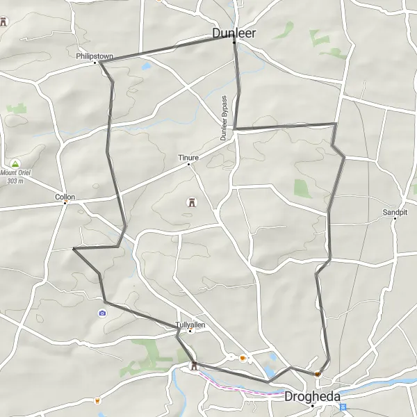 Map miniature of "Dunleer to Mellifont Abbey" cycling inspiration in Eastern and Midland, Ireland. Generated by Tarmacs.app cycling route planner
