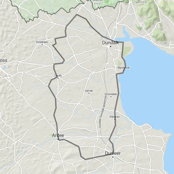 Map miniature of "Louth Cycle" cycling inspiration in Eastern and Midland, Ireland. Generated by Tarmacs.app cycling route planner