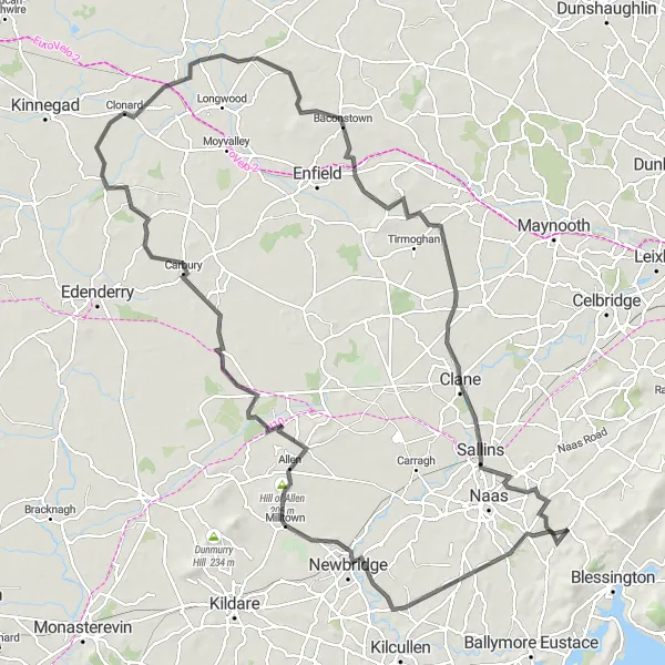 Map miniature of "Newbridge Circuit" cycling inspiration in Eastern and Midland, Ireland. Generated by Tarmacs.app cycling route planner