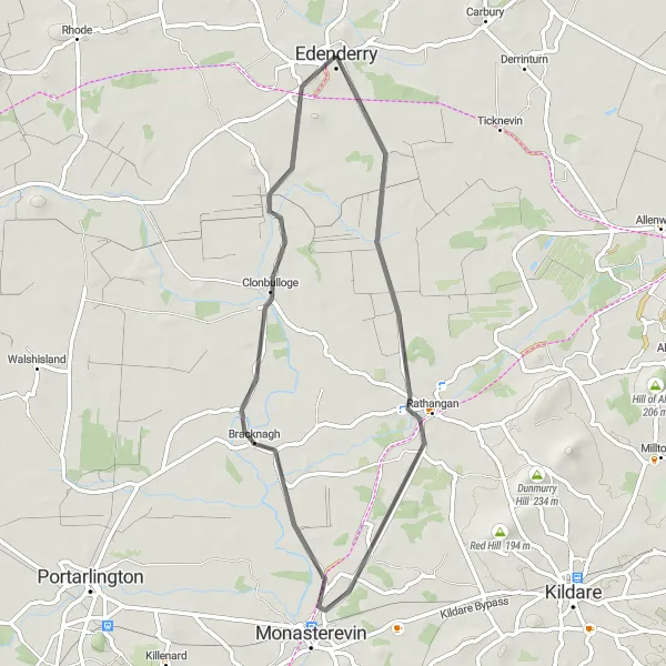 Map miniature of "Edenderry Loop" cycling inspiration in Eastern and Midland, Ireland. Generated by Tarmacs.app cycling route planner