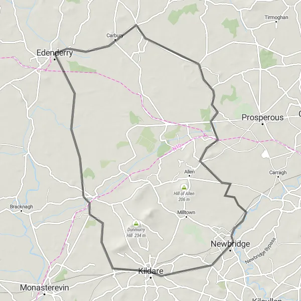 Map miniature of "Edenderry to Newbridge Circuit" cycling inspiration in Eastern and Midland, Ireland. Generated by Tarmacs.app cycling route planner