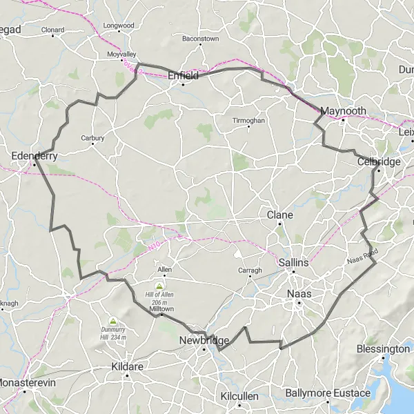 Map miniature of "Edenderry to Kilcock Loop" cycling inspiration in Eastern and Midland, Ireland. Generated by Tarmacs.app cycling route planner