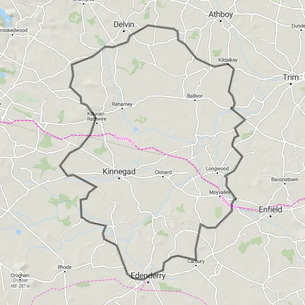 Map miniature of "Edenderry to Carbury Loop" cycling inspiration in Eastern and Midland, Ireland. Generated by Tarmacs.app cycling route planner